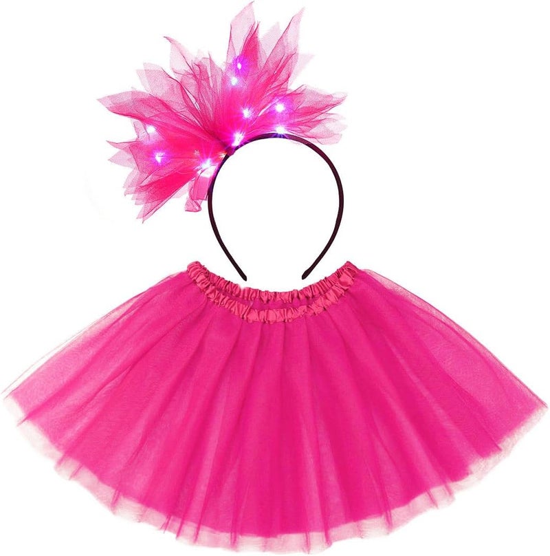 TWINKLEDE Women Tutu Skirt with Led Headband Classic 4 Layered Tutus Christmas Costume Skirts for Adult - Image 1